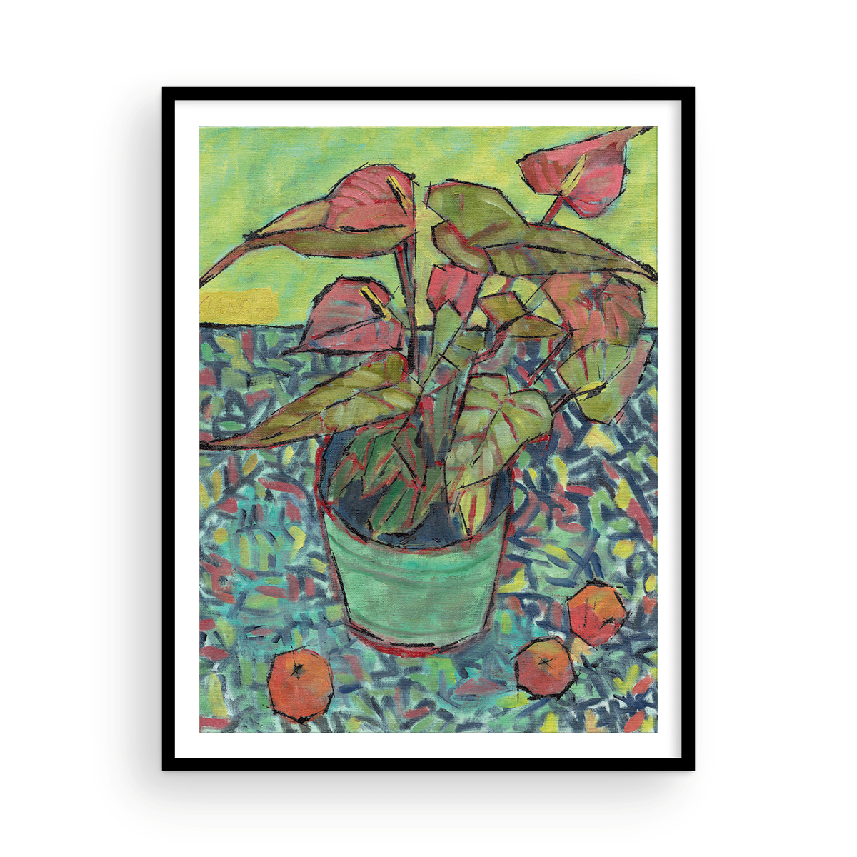 Red Anthurium Plant on Floral Cloth