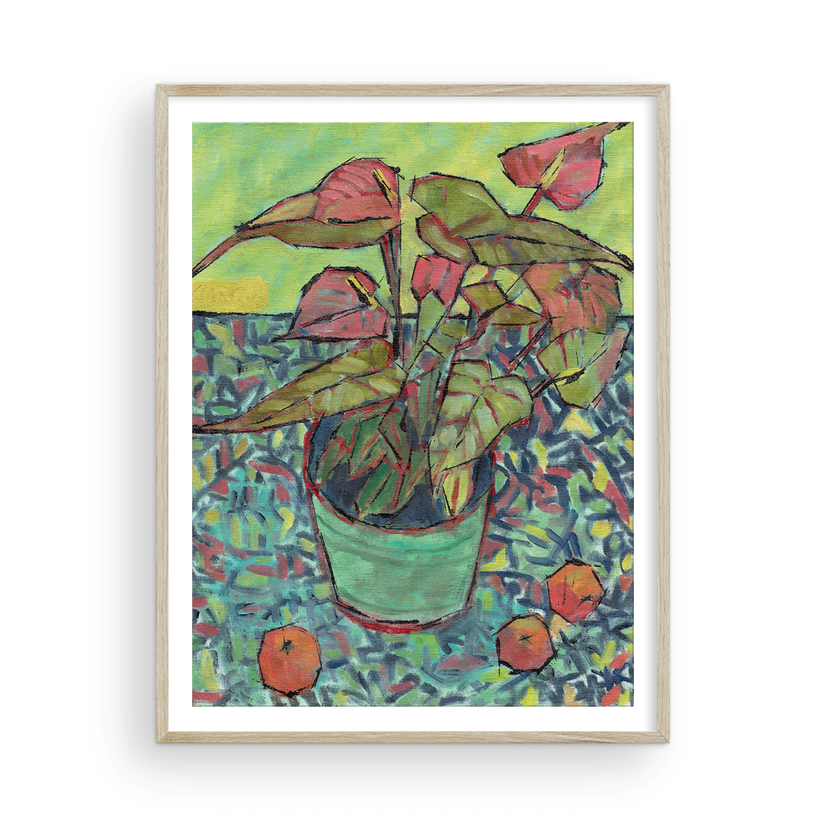 Red Anthurium Plant on Floral Cloth