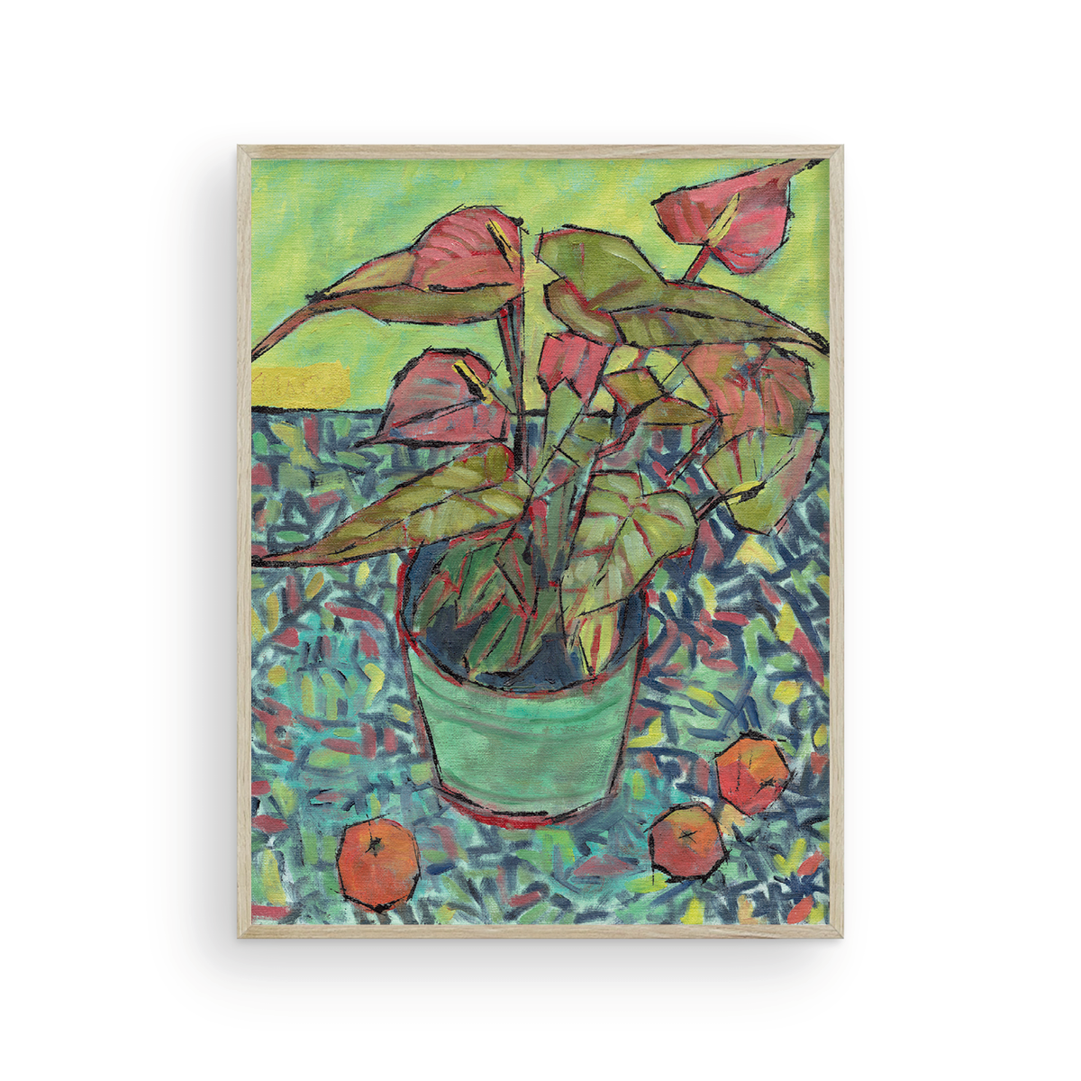 Red Anthurium Plant on Floral Cloth